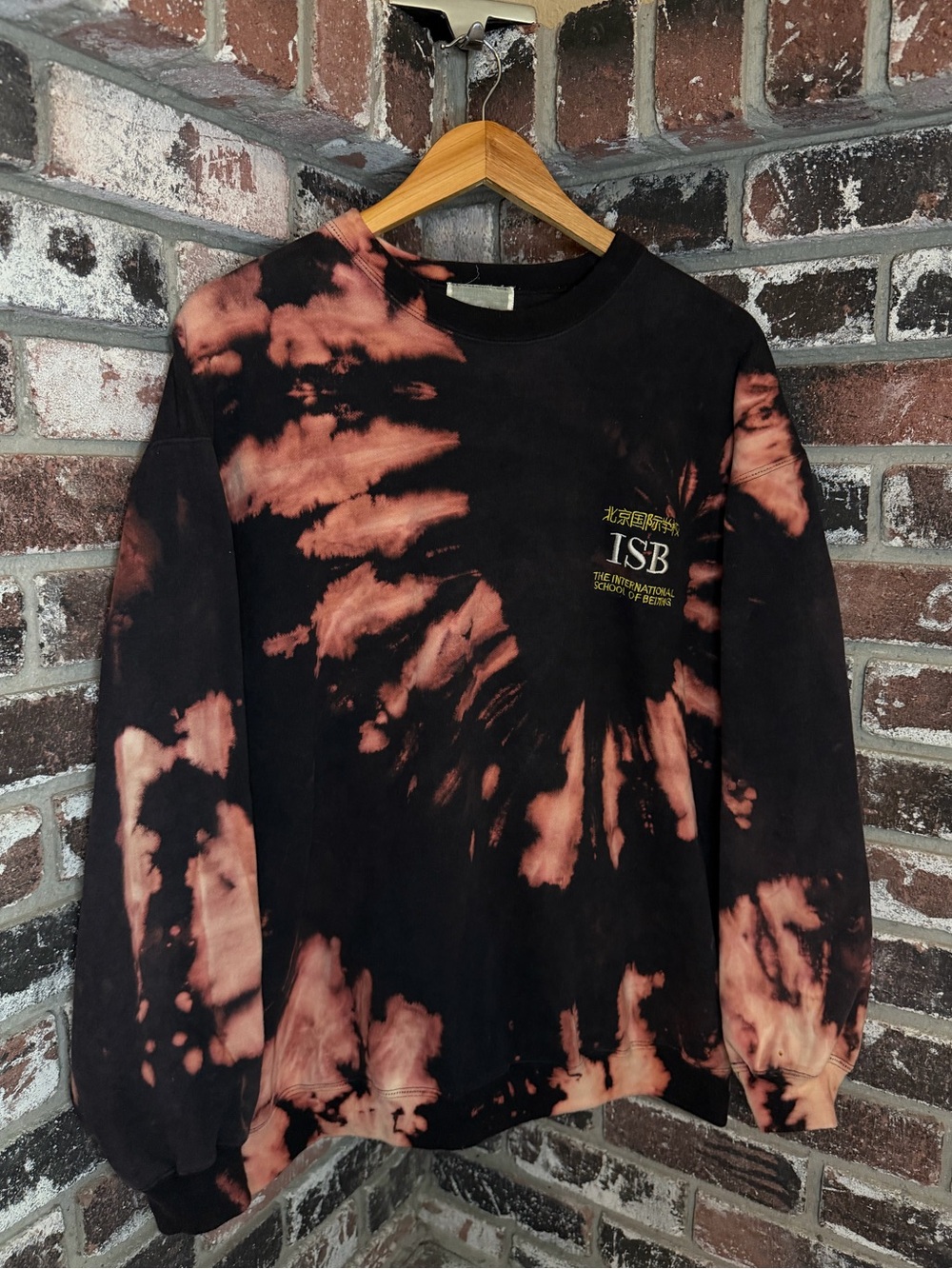 International School of Bejing ISB Bleach Spiral Tiedye Thick Oversized Crewneck